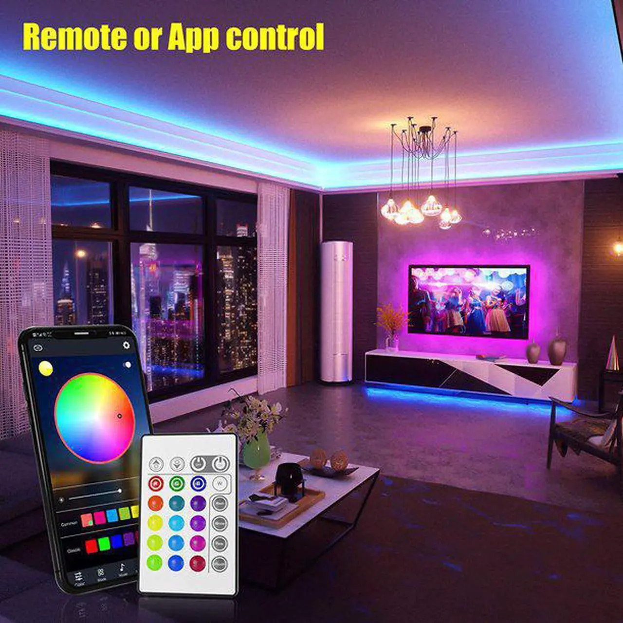 Alt view image 2 of 6 - mayli Led Strip Lights,32.8ft Bluetooth APP Controller RGB LED Light Strip, 5050 LEDs Music Sync Color Changing LED Strip Lights Kit with Remote and 12V Power Supply for Bedroom, Room, Home Decoration