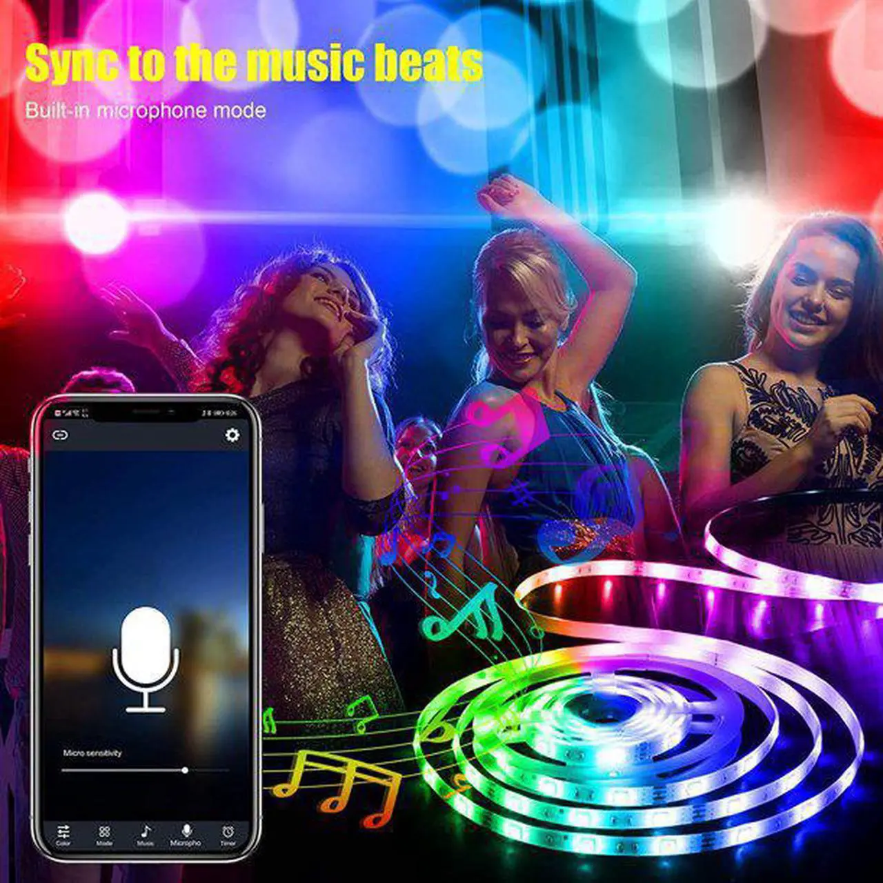 Alt view image 4 of 6 - mayli Led Strip Lights,32.8ft Bluetooth APP Controller RGB LED Light Strip, 5050 LEDs Music Sync Color Changing LED Strip Lights Kit with Remote and 12V Power Supply for Bedroom, Room, Home Decoration