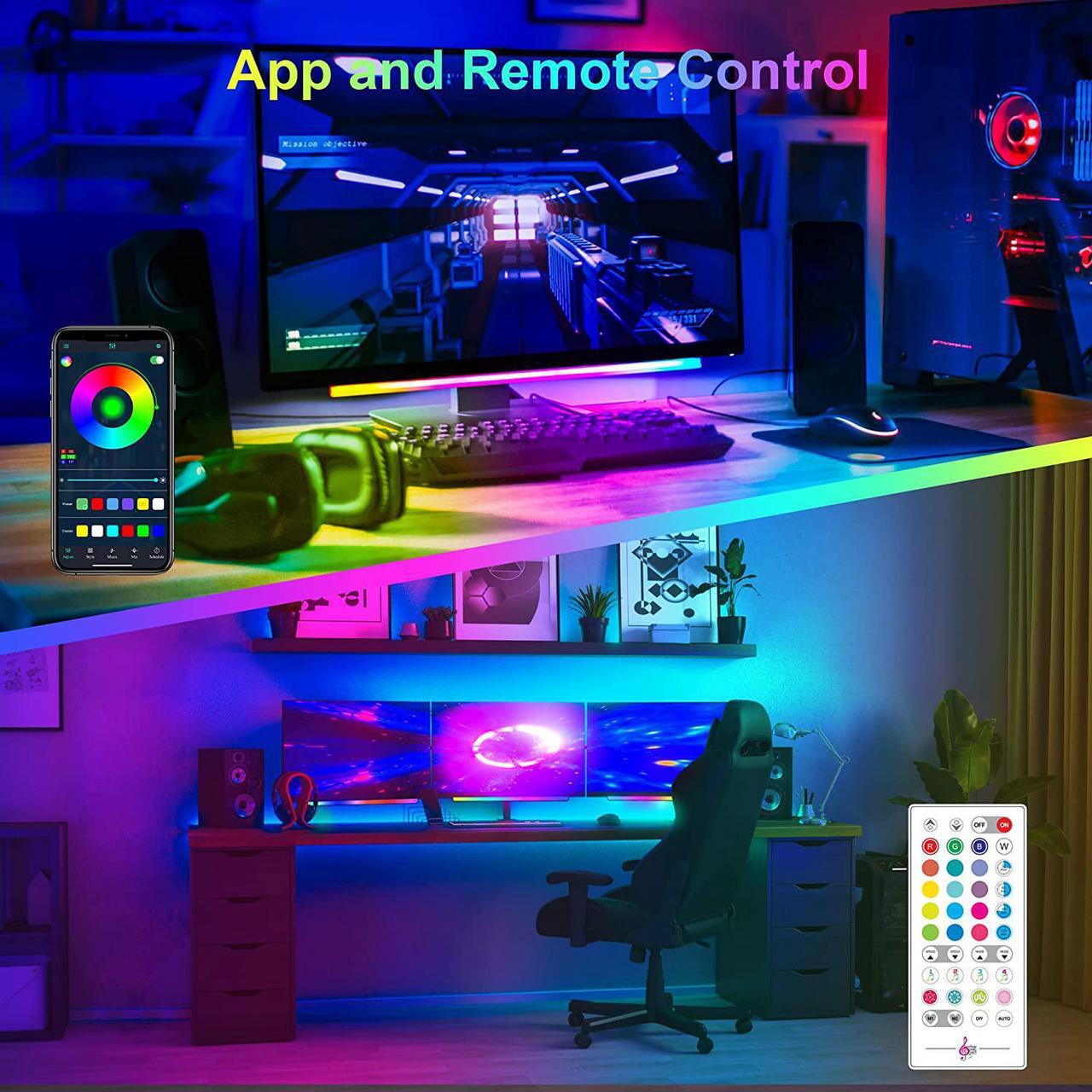 Alt view image 2 of 7 - Smart Under Monitor Light Bar, App and Remote Control Gaming Ambient Lights, Music Sync Color Changing, 16 Million Colors, Timing, USB Powered RGB Light Bar for Under Monitor/TV/PC Back
