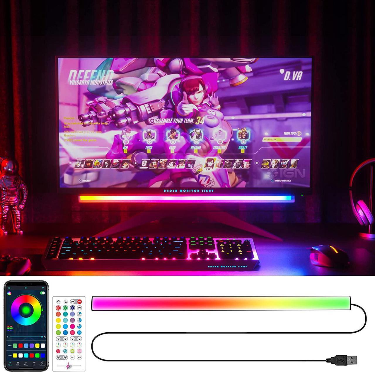 Main image of Smart Under Monitor Light Bar, App and Remote Control Gaming Ambient Lights, Music Sync Color Changing, 16 Million Colors, Timing, USB Powered RGB Light Bar for Under Monitor/TV/PC Back
