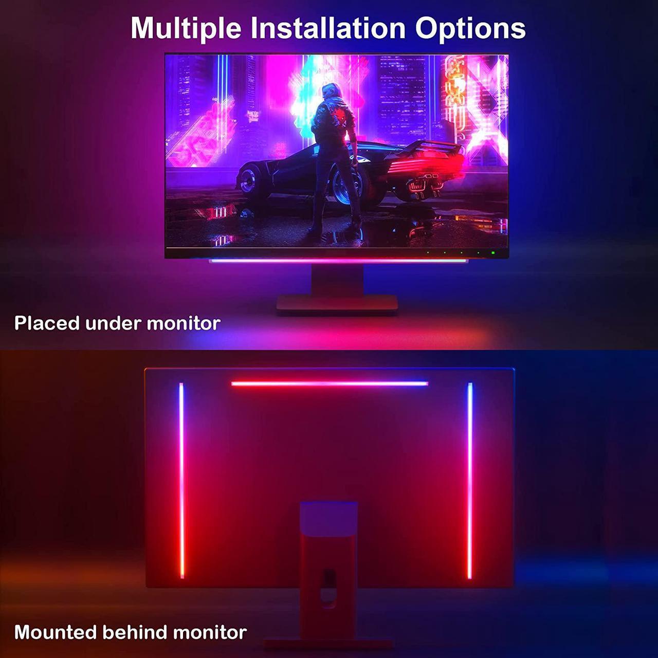 Alt view image 7 of 7 - Smart Under Monitor Light Bar, App and Remote Control Gaming Ambient Lights, Music Sync Color Changing, 16 Million Colors, Timing, USB Powered RGB Light Bar for Under Monitor/TV/PC Back