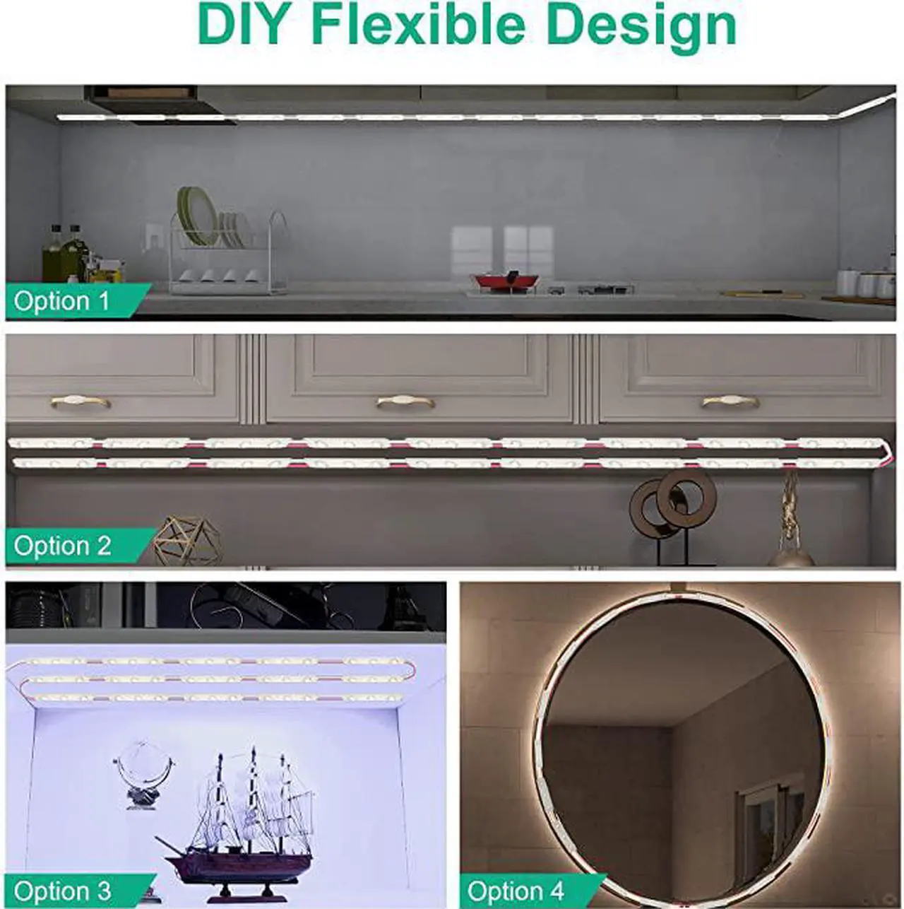 Alt view image 3 of 7 - 10FT LED Battery Operated Lights, 6000K Stick on Lights for Cabinet, Vanity Mirror, Kitchen, Counter, Shelf, Closet, Wardrobe, Cupboard, Stairs, Battery Powered Lights