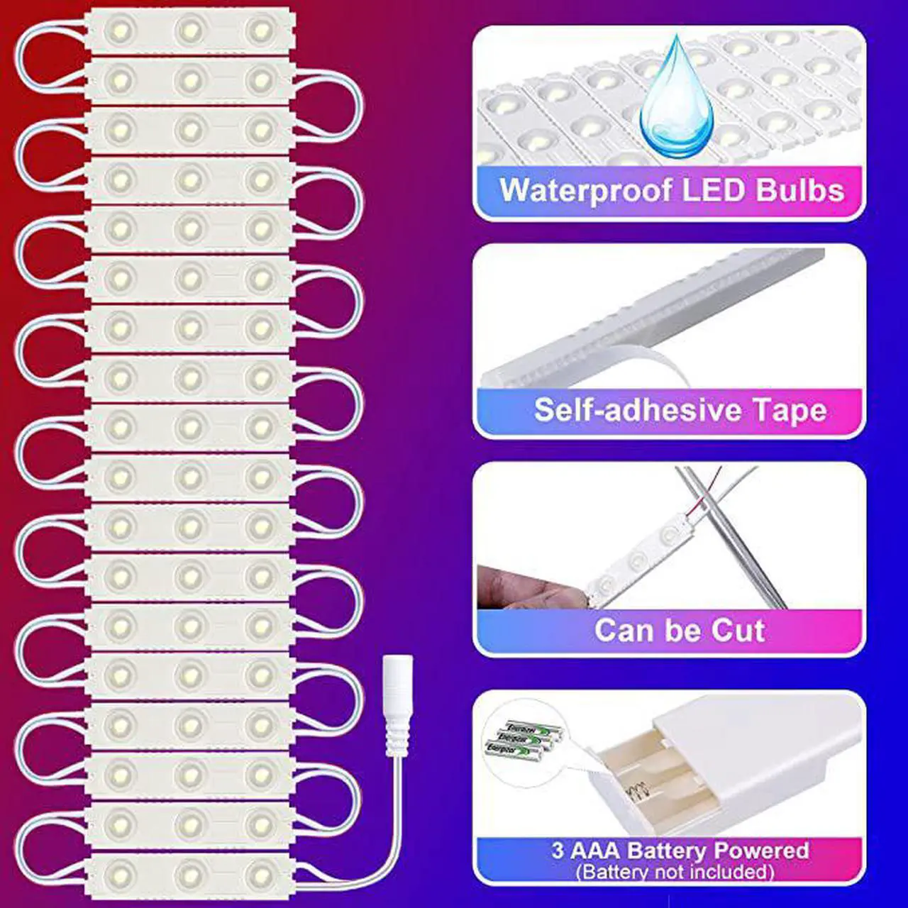 Alt view image 4 of 7 - 10FT LED Battery Operated Lights, 6000K Stick on Lights for Cabinet, Vanity Mirror, Kitchen, Counter, Shelf, Closet, Wardrobe, Cupboard, Stairs, Battery Powered Lights