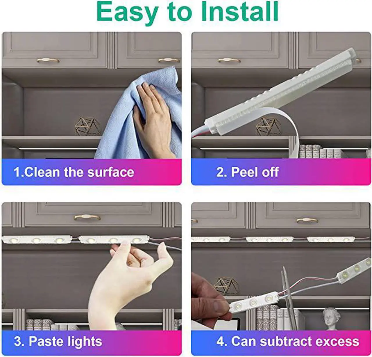 Alt view image 5 of 7 - 10FT LED Battery Operated Lights, 6000K Stick on Lights for Cabinet, Vanity Mirror, Kitchen, Counter, Shelf, Closet, Wardrobe, Cupboard, Stairs, Battery Powered Lights
