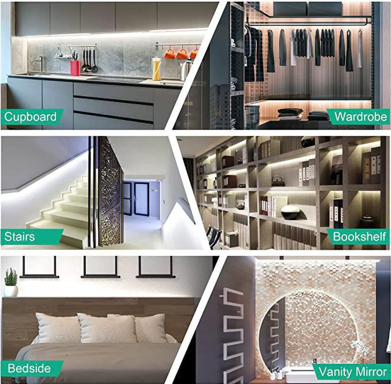 Alt view image 6 of 7 - 10FT LED Battery Operated Lights, 6000K Stick on Lights for Cabinet, Vanity Mirror, Kitchen, Counter, Shelf, Closet, Wardrobe, Cupboard, Stairs, Battery Powered Lights