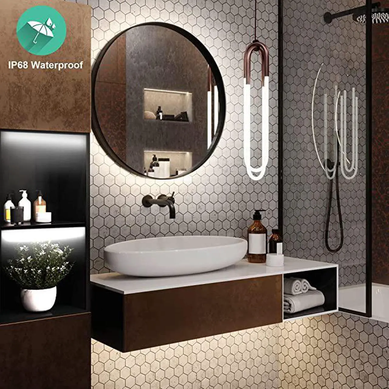 Alt view image 7 of 7 - 10FT LED Battery Operated Lights, 6000K Stick on Lights for Cabinet, Vanity Mirror, Kitchen, Counter, Shelf, Closet, Wardrobe, Cupboard, Stairs, Battery Powered Lights