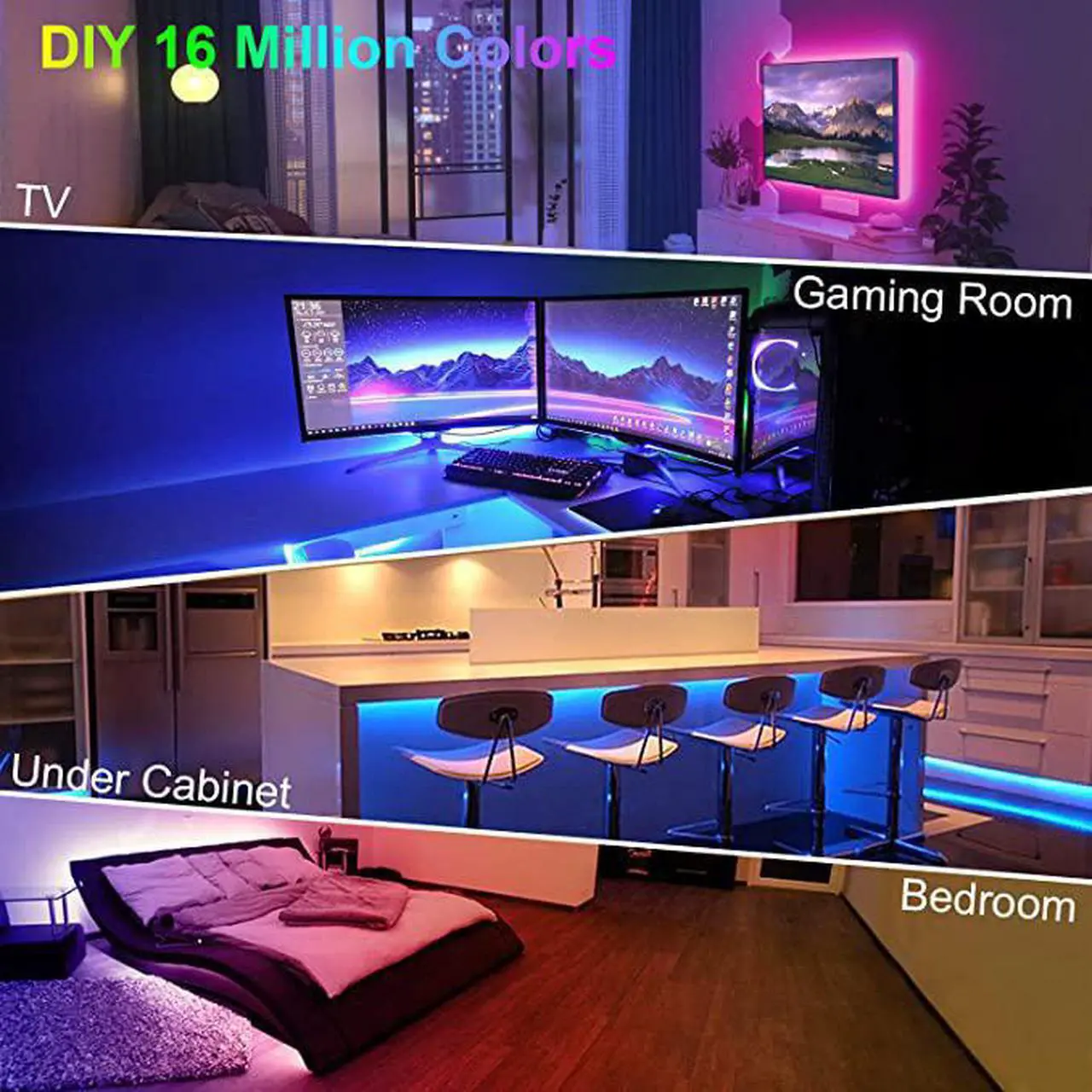 Alt view image 5 of 7 - TV Led Backlight, ViLSOM 8.2ft Bluetooth App and Remote Control Led Lights for TV PC 32-60inch, Music Sync USB Led Strip Lights for TV Ambient, Bedroom, Gaming Room and Home Decoration