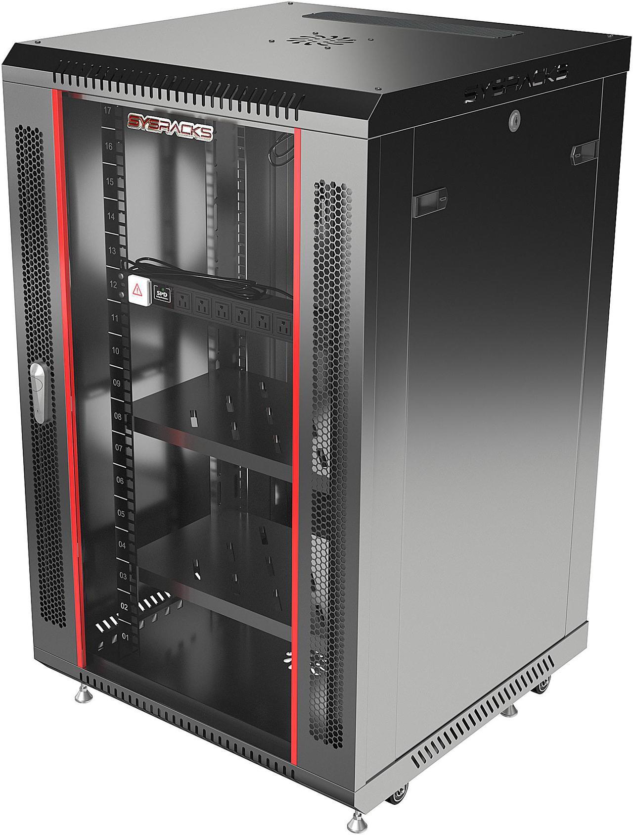 Sysracks 18U 450mm Wall Mount Network IT Server Cabinet Enclosure Rack Equipped FREE! 2 Shelves, Cooling Fan, 8-way PDU, Wheels & more