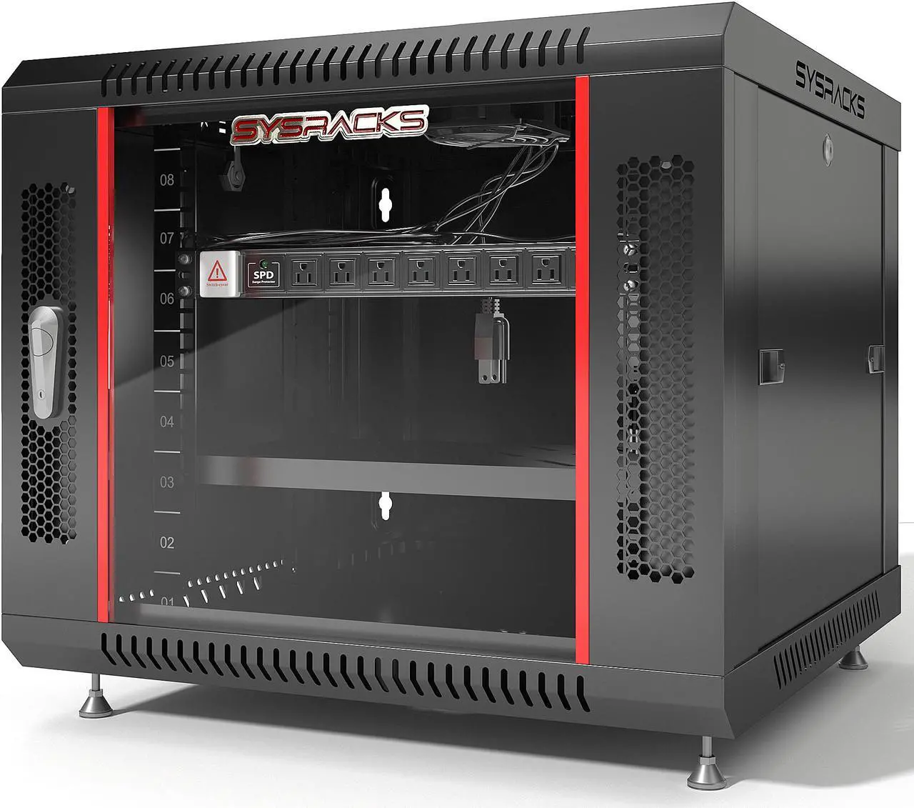 Main image of 9U Wall Mount Server Cabinet Enclosure  Network Rack ACCESSORIES INCLUDED  Vented Shelf - Cooling Fan - Hardware- Feet - 24-Inch Depth -  Lockable Server Network IT 19" Enclosure Box
