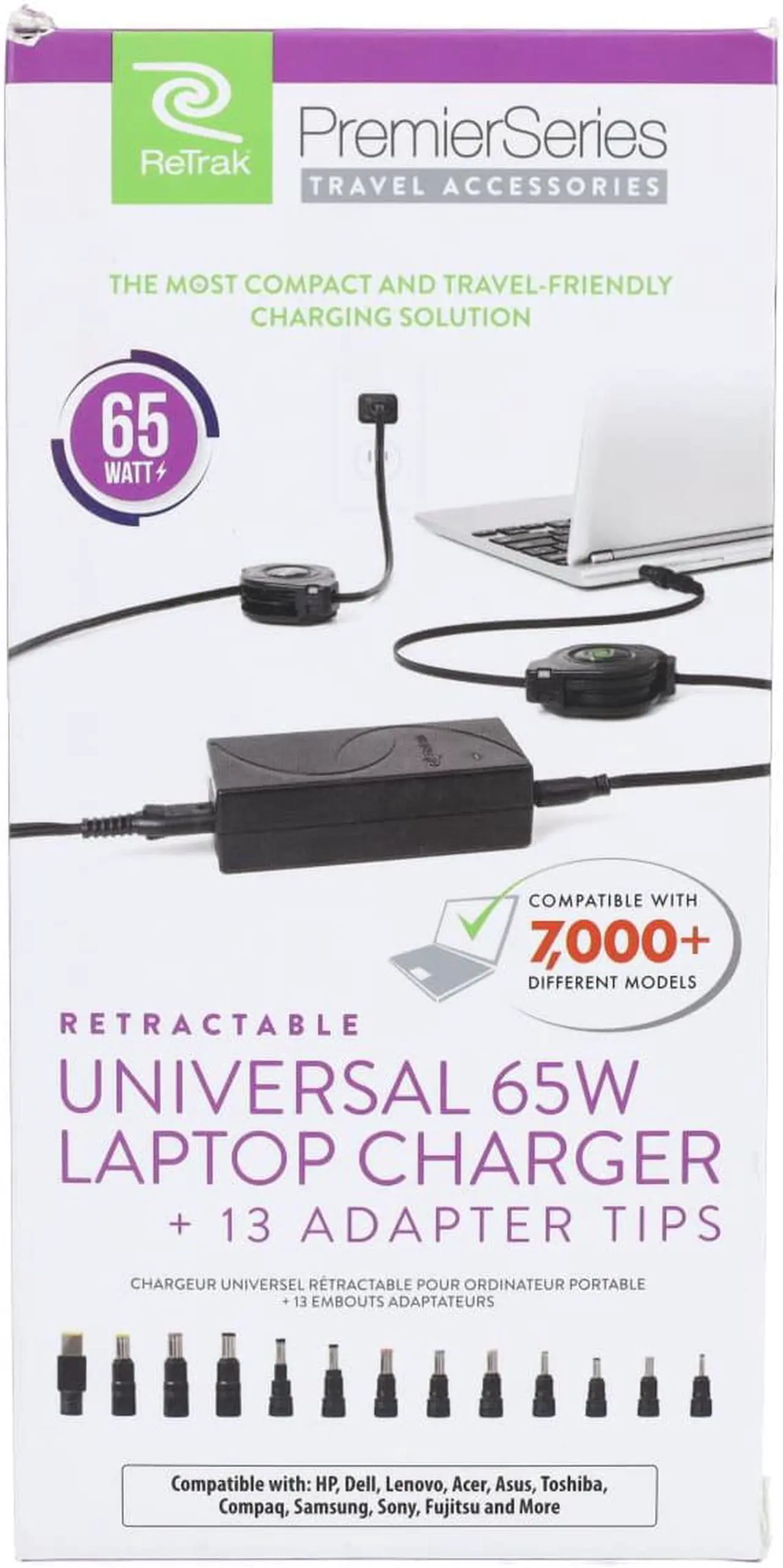 Alt view image 5 of 9 - Retrak Retractable Universal Ultrabook Notebook Netbook Wall Charger Black Wall Chargers