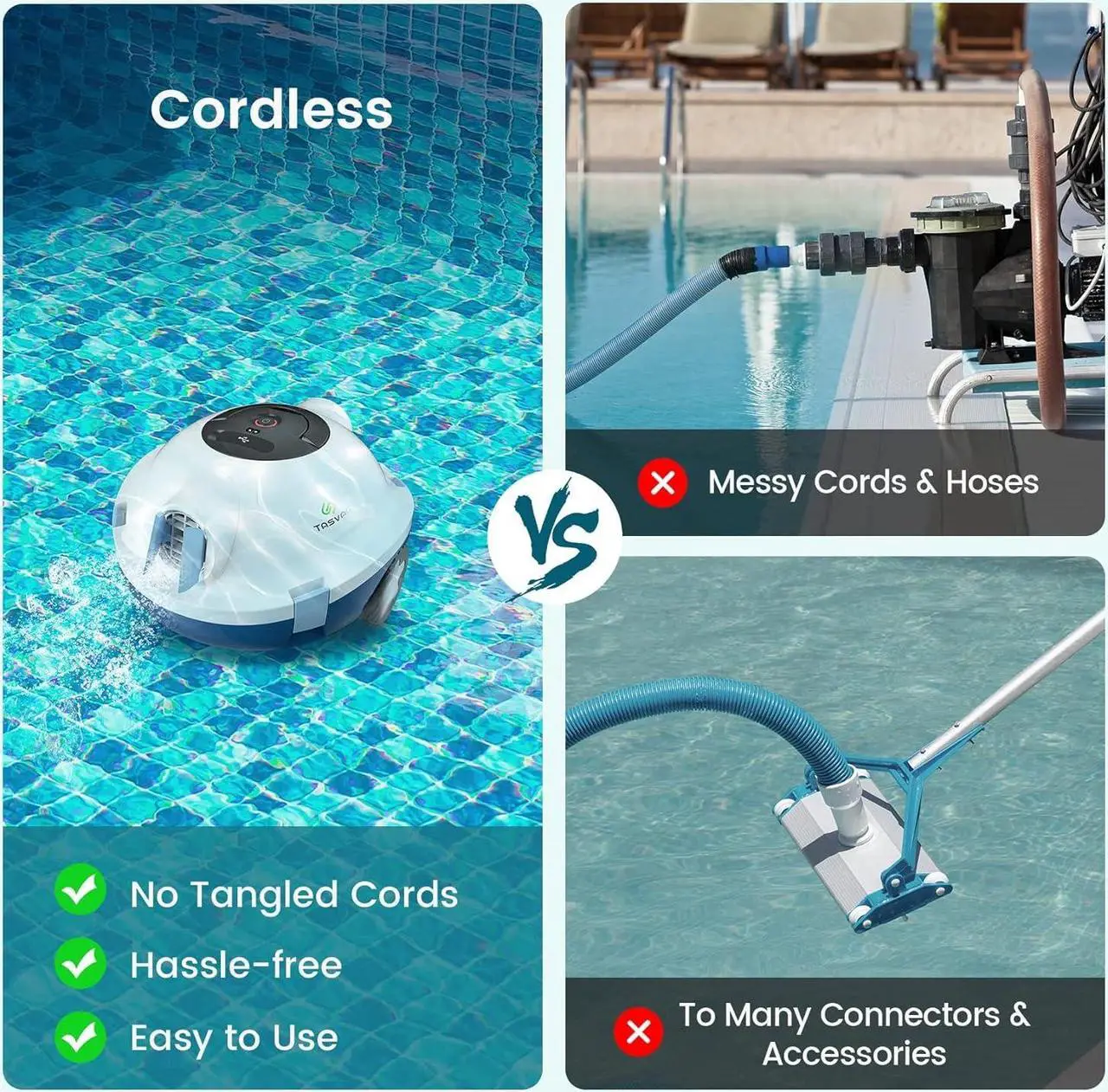 Alt view image 4 of 5 - TASVAC Automatic Cordless Robotic Pool Cleaner, 90 Mins Runtime