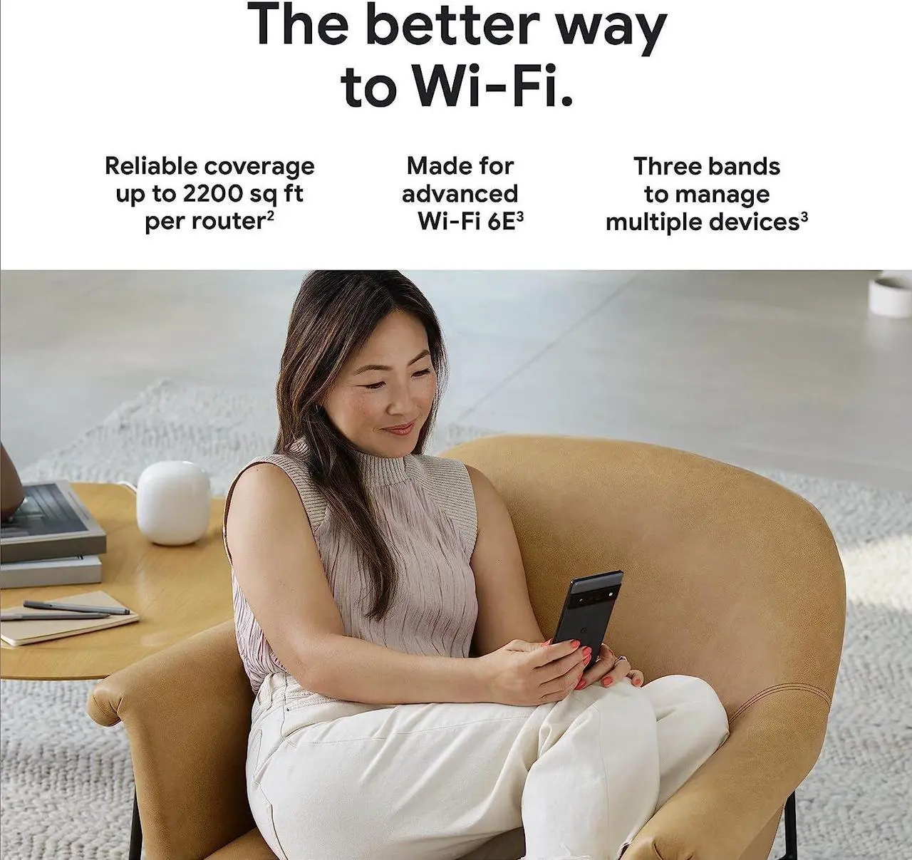 Alt view image 7 of 7 - Google GA03030-US Nest Wi-Fi Pro 6E AXE5400 Mesh Wi-Fi Router - Tri-Band - RJ45 - Bluetooth - 2200 sq. ft. - Up to 5.4 Gbps - Snow