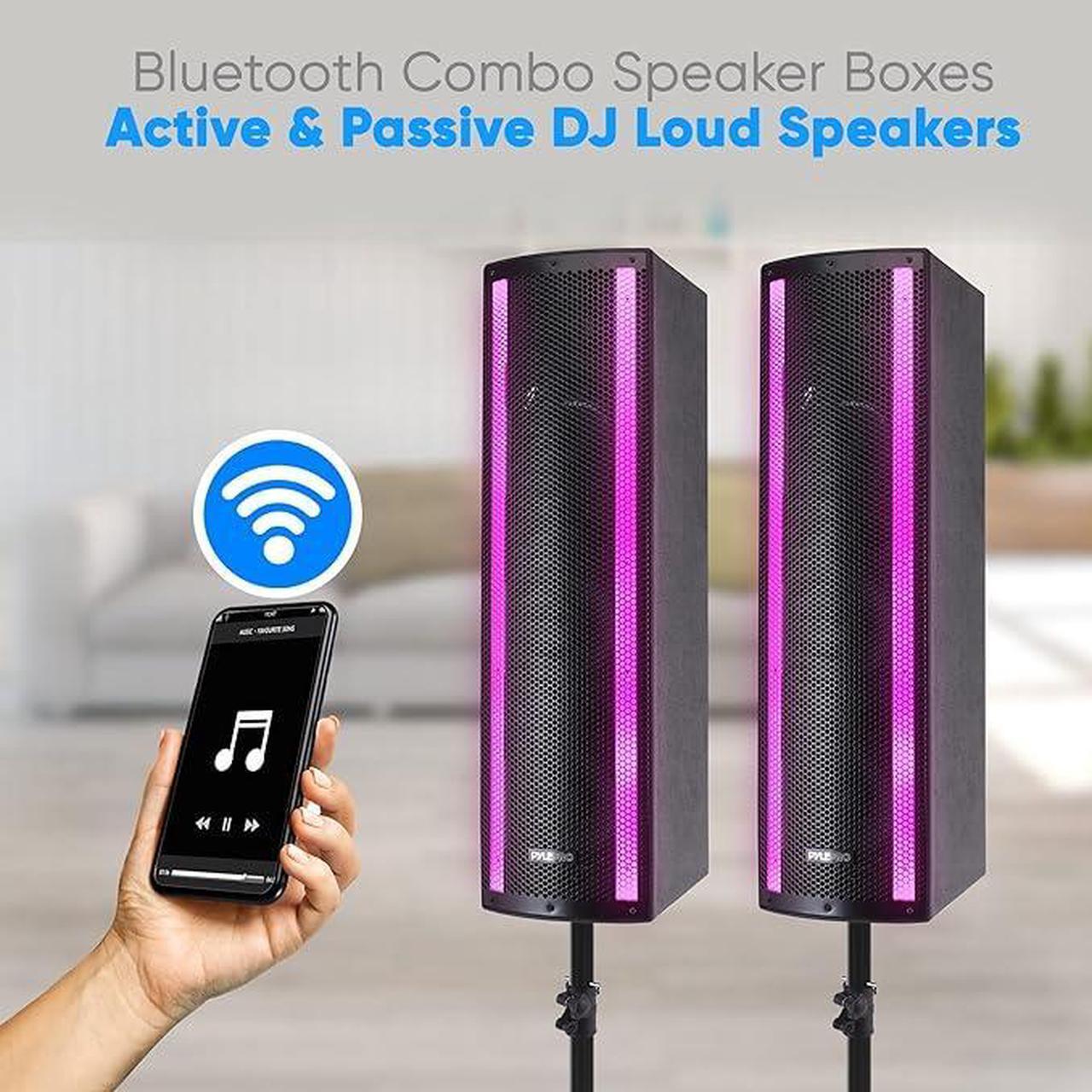 Alt view image 3 of 4 - Pyle Portable Bluetooth Speaker System Microphone Party lights PS65ACT - Black