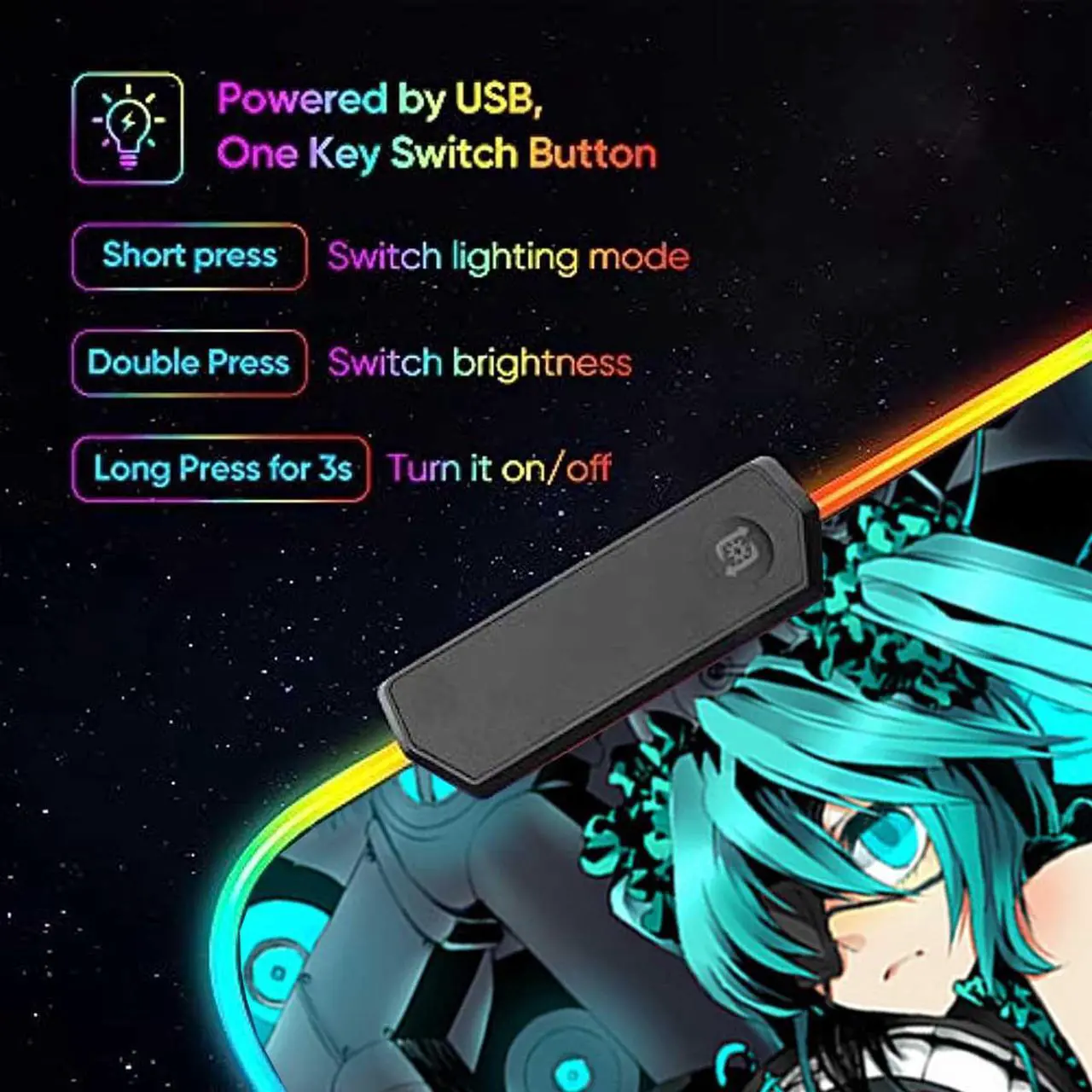 Alt view image 6 of 7 - led Light Mouse pad pro,Hatsune Miku GZ401 Gaming RGB Mouse mat Large Leopard Mouse pad,Anime Waifu Extended Mousepad Oversized Gaming Anime Desk mat 27.5×11.8 in.