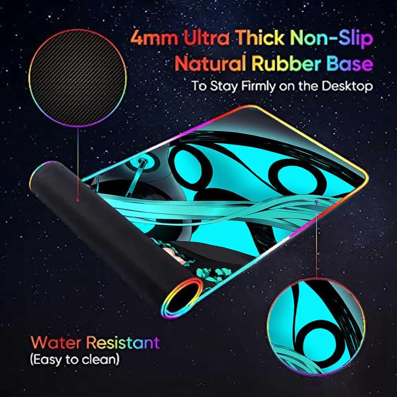 Alt view image 5 of 7 - led Light Mouse pad pro,Hatsune Miku GZ401 Gaming RGB Mouse mat Large Leopard Mouse pad,Anime Waifu Extended Mousepad Oversized Gaming Anime Desk mat 27.5×11.8 in.