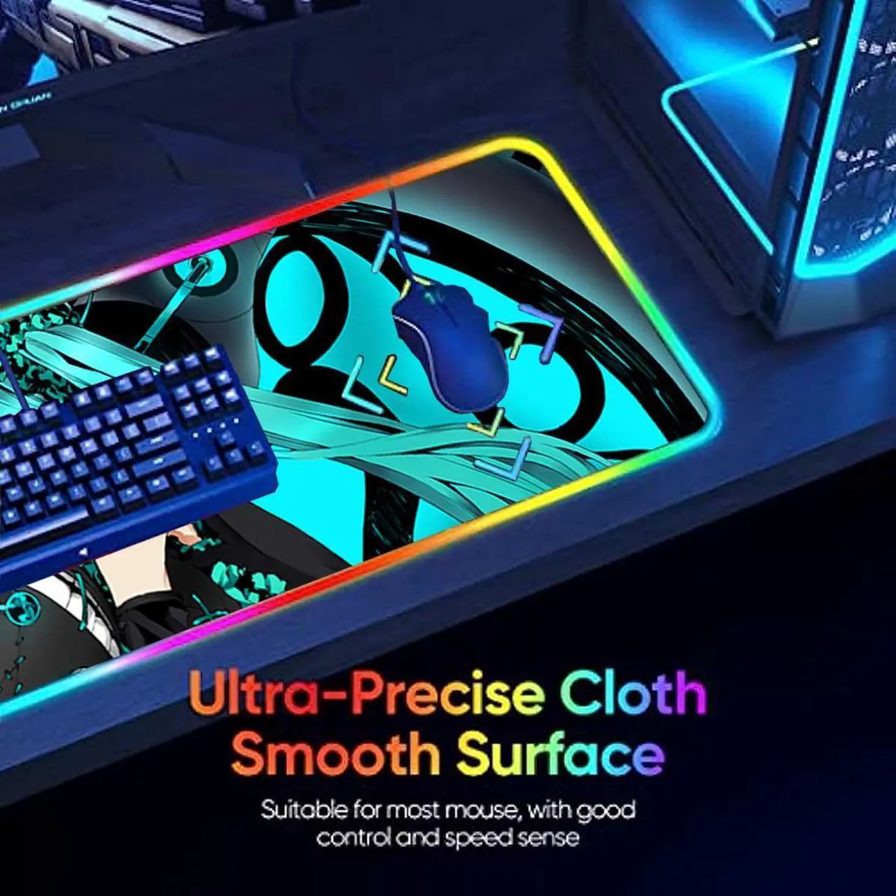 Alt view image 4 of 7 - led Light Mouse pad pro,Hatsune Miku GZ401 Gaming RGB Mouse mat Large Leopard Mouse pad,Anime Waifu Extended Mousepad Oversized Gaming Anime Desk mat 27.5×11.8 in.