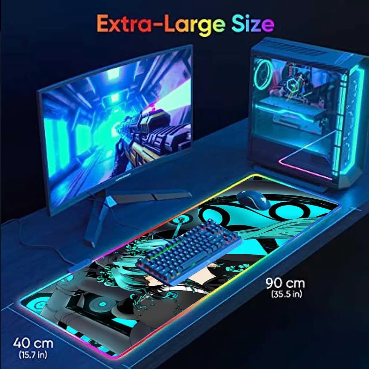 Alt view image 3 of 7 - led Light Mouse pad pro,Hatsune Miku GZ401 Gaming RGB Mouse mat Large Leopard Mouse pad,Anime Waifu Extended Mousepad Oversized Gaming Anime Desk mat 27.5×11.8 in.