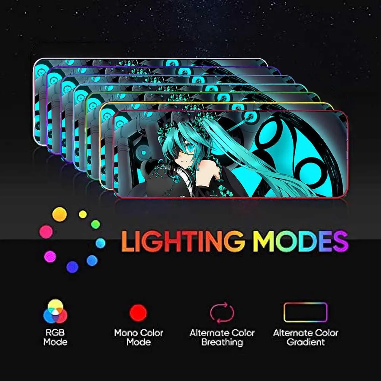 Alt view image 2 of 7 - led Light Mouse pad pro,Hatsune Miku GZ401 Gaming RGB Mouse mat Large Leopard Mouse pad,Anime Waifu Extended Mousepad Oversized Gaming Anime Desk mat 27.5×11.8 in.