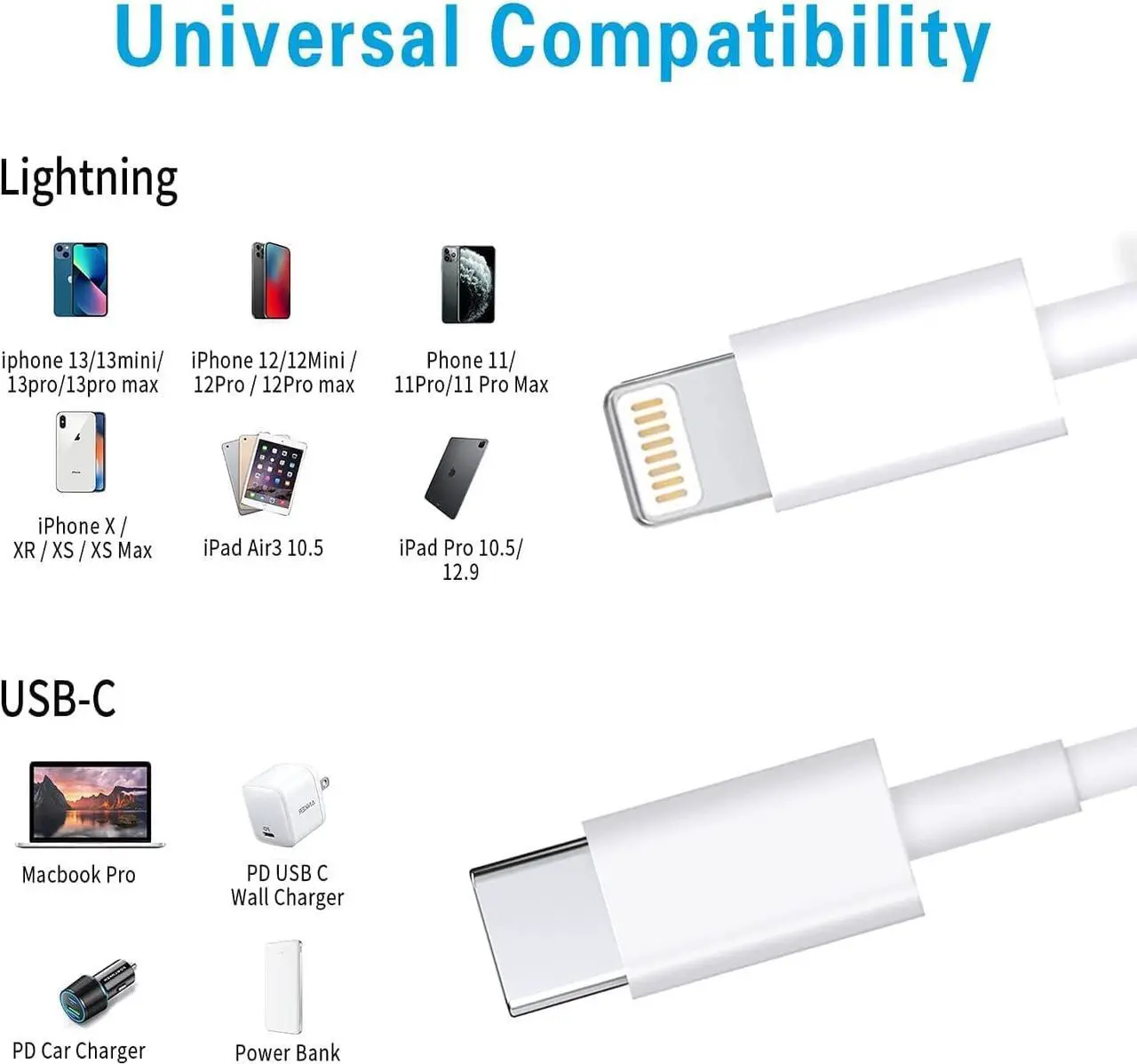 Alt view image 2 of 5 - USB-C/Type-C/USB C iPhone Cable 3ft Long Heavy Duty Cord iPhone 13, 12, 11 Pro/Max/Mini, XR, XS/Max, X, 8, 7, 6, 5, SE, iPad charger cable (3PACK)