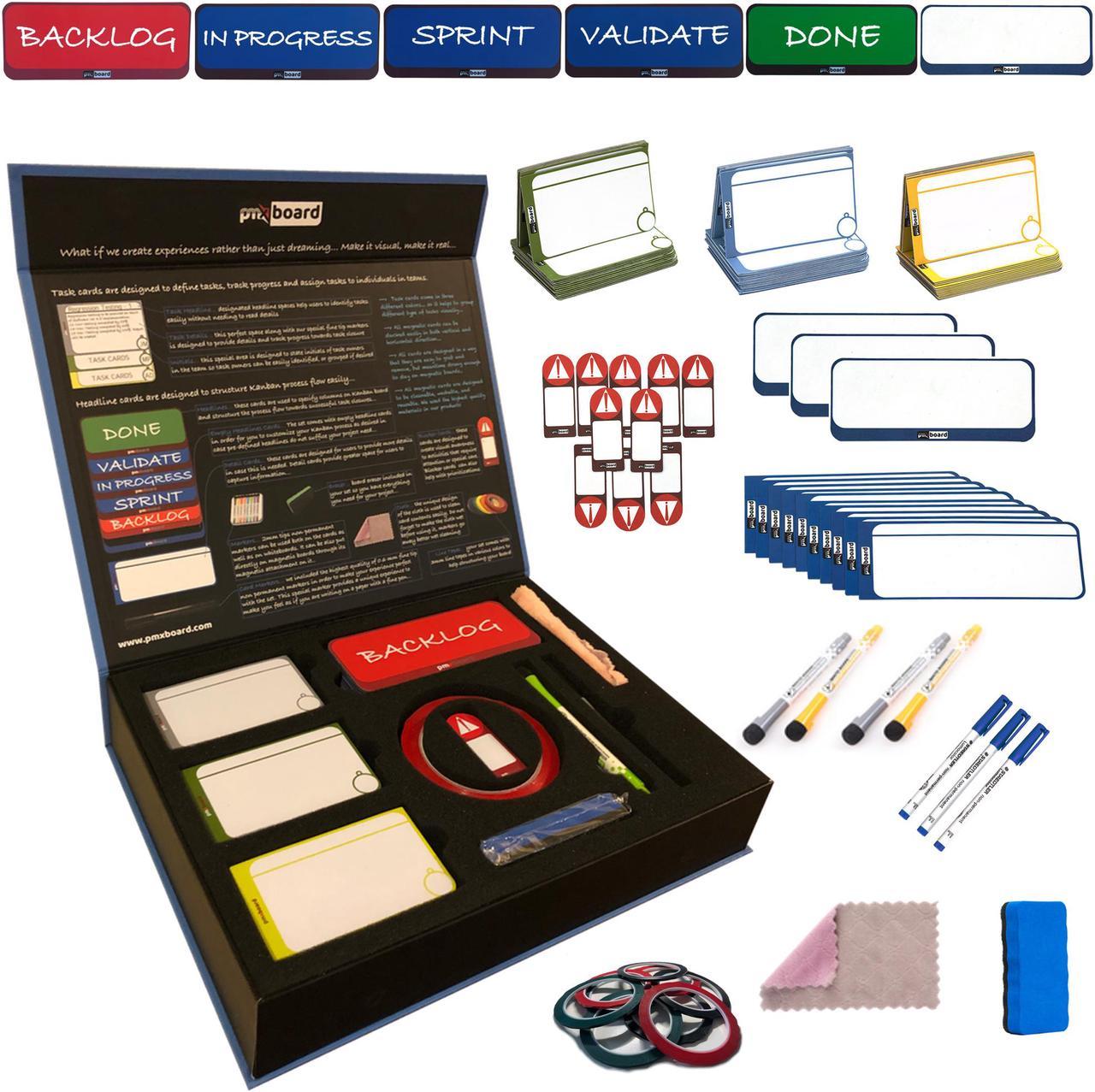 Agile Management Set Plus, Scrum Board, Kanban Board and Lean Board Full Agile Kit for Office, Home or School, Magnetic Cards Set - Agile Project and Program Management Full Tool Set, 156 Pieces