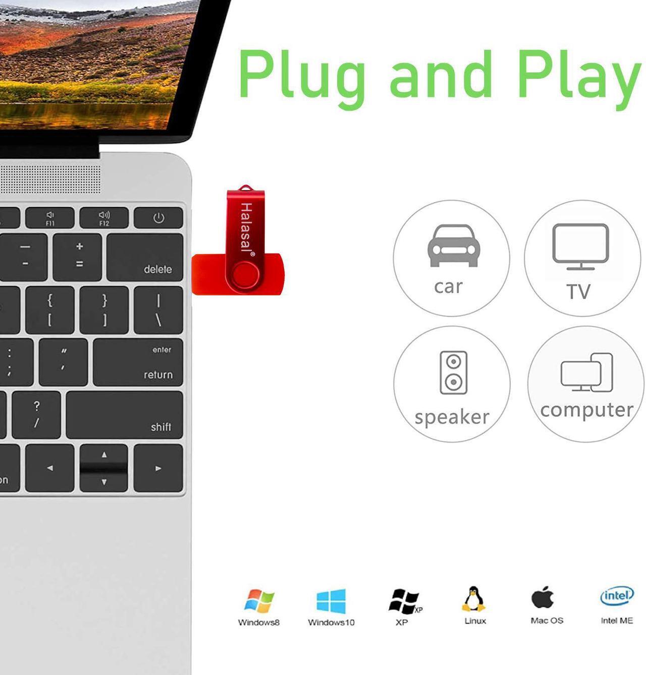 Alt view image 6 of 6 - 5 Pack64GB Flash Drive, USB 2.0 Swivel Thumb Drives Bulk Memory Stick Jump Drive Pen Drive Zip Drive for Data Storage,Black/Blue/Orange/Green/Red (64G, 5Pcs Mixed Color)
