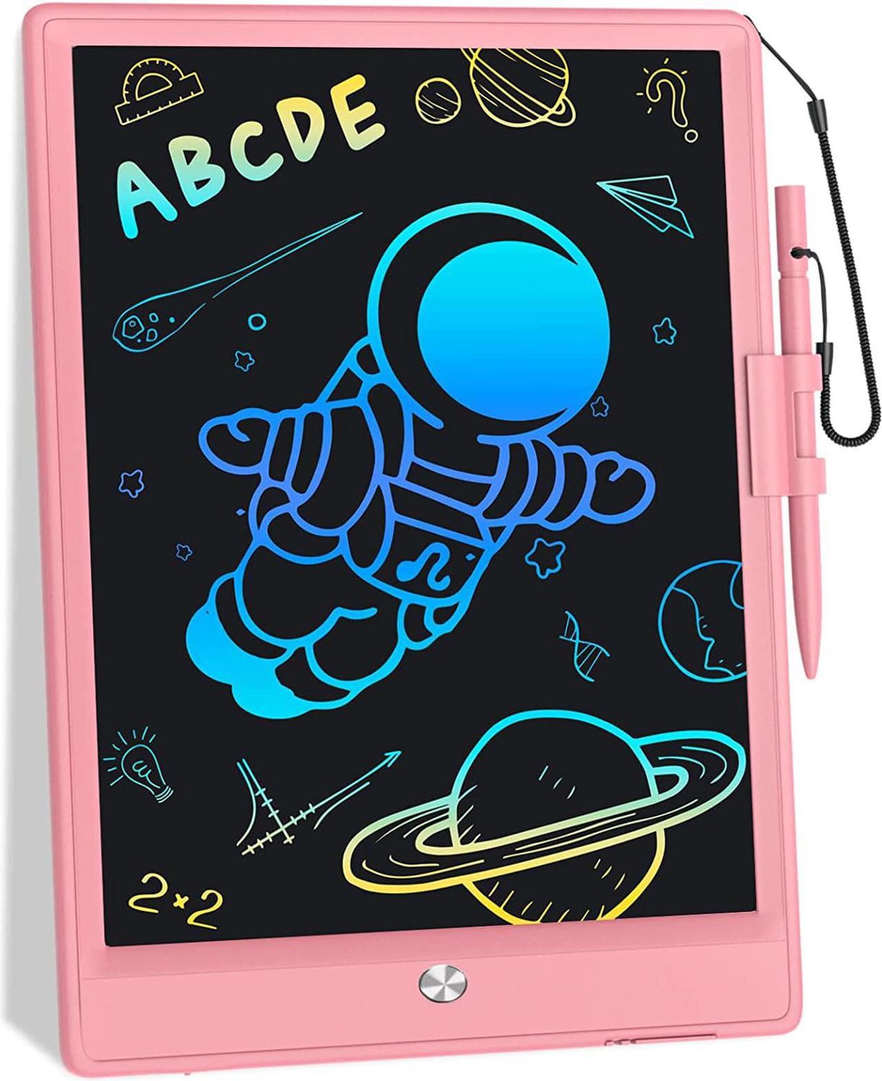 10 Inch LCD Writing Tablet with Anti-Lost Stylus, Erasable Doodle Board Colorful Toddler Drawing Pad, Car Travel School Games Toys for 3 4 5 6 7 8 Kids, Birthday Gift for Girls Boys Adults Blue Pink