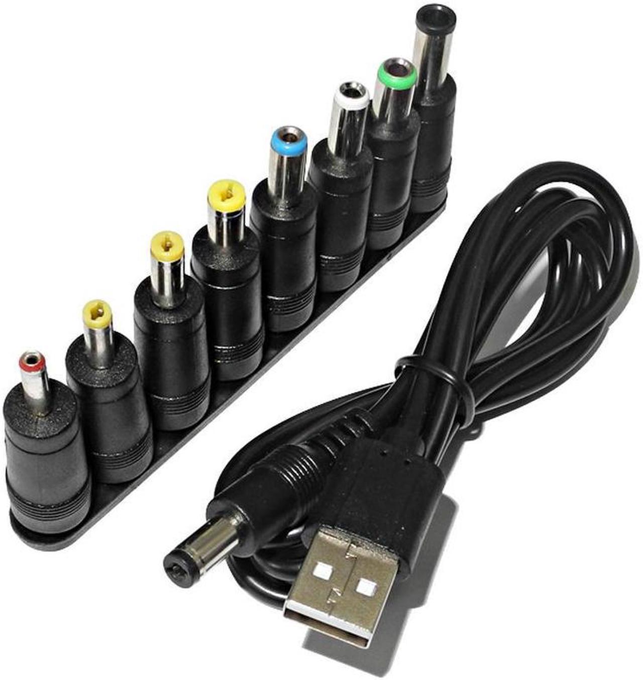 Universal Power Cable USB to DC 5.5 * 2.1mm Jack 5V Charging Cord with 8 Selectable Connector Tips for CCTV Cameras TV Box