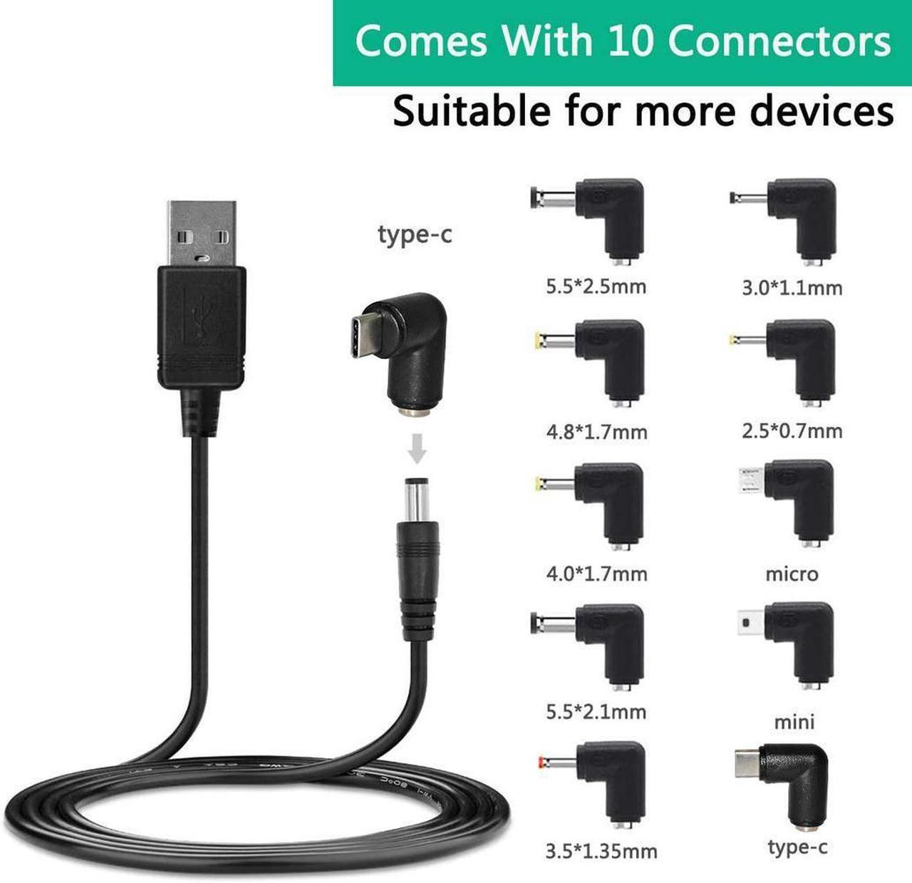 USB to 5.5*2.1mm Universal Dc Power Adapter Cable Charging Cord with 10 Connectors for Router Keybaord USB HUB Mini Fan Speaker