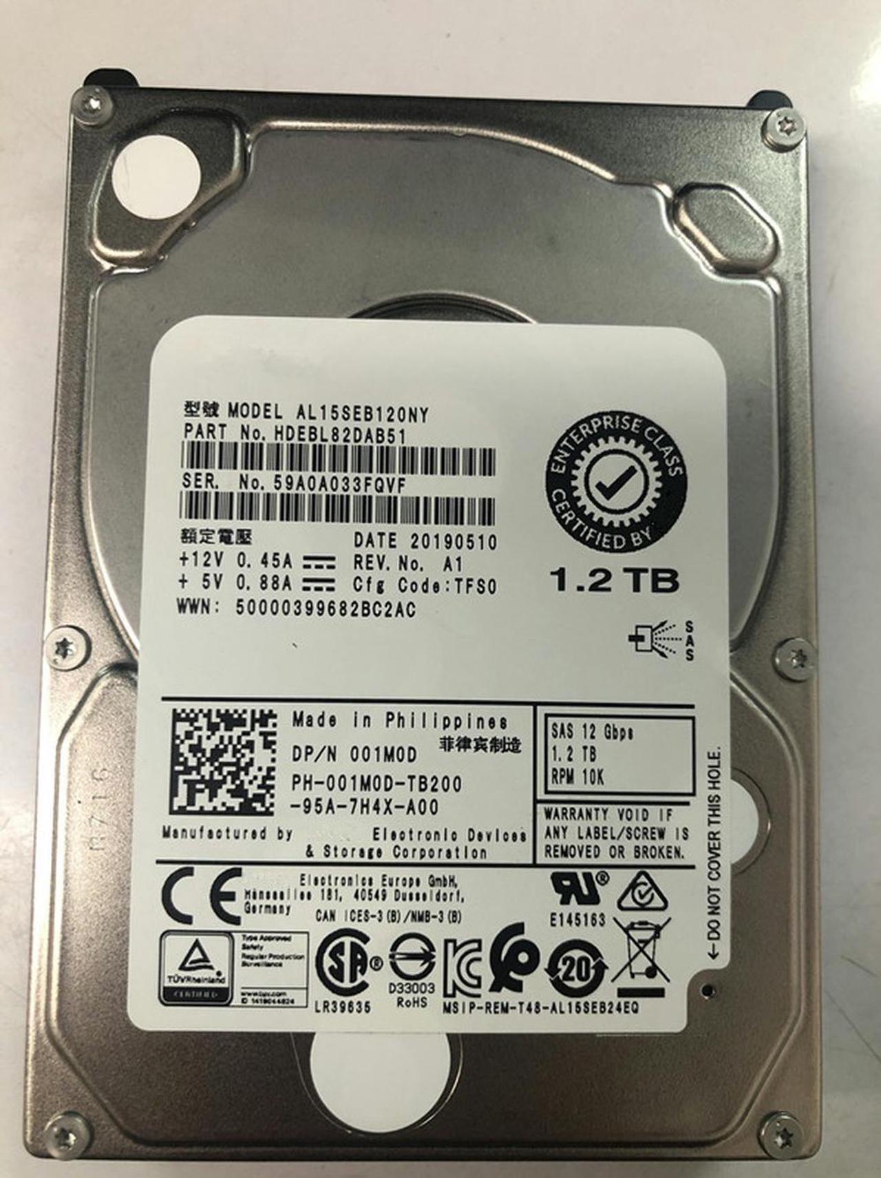 001M0D 01M0D 1.2T SAS 12G 10K 2.5' AL15SEB120NY HARD DRIVE