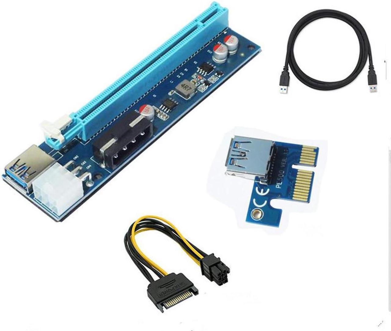 6 pin & 4pin PCIe PCI-E PCI Express Riser Card 1x to 16x USB 3.0 Data Cable SATA to 6Pin Power Supply for BTC Miner Machine