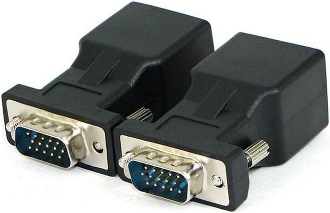 2 Pack VGA Extender Male To RJ45 CAT5 CAT6 20M Network Cable Adapter COM Port To LAN Ethernet Port Converter