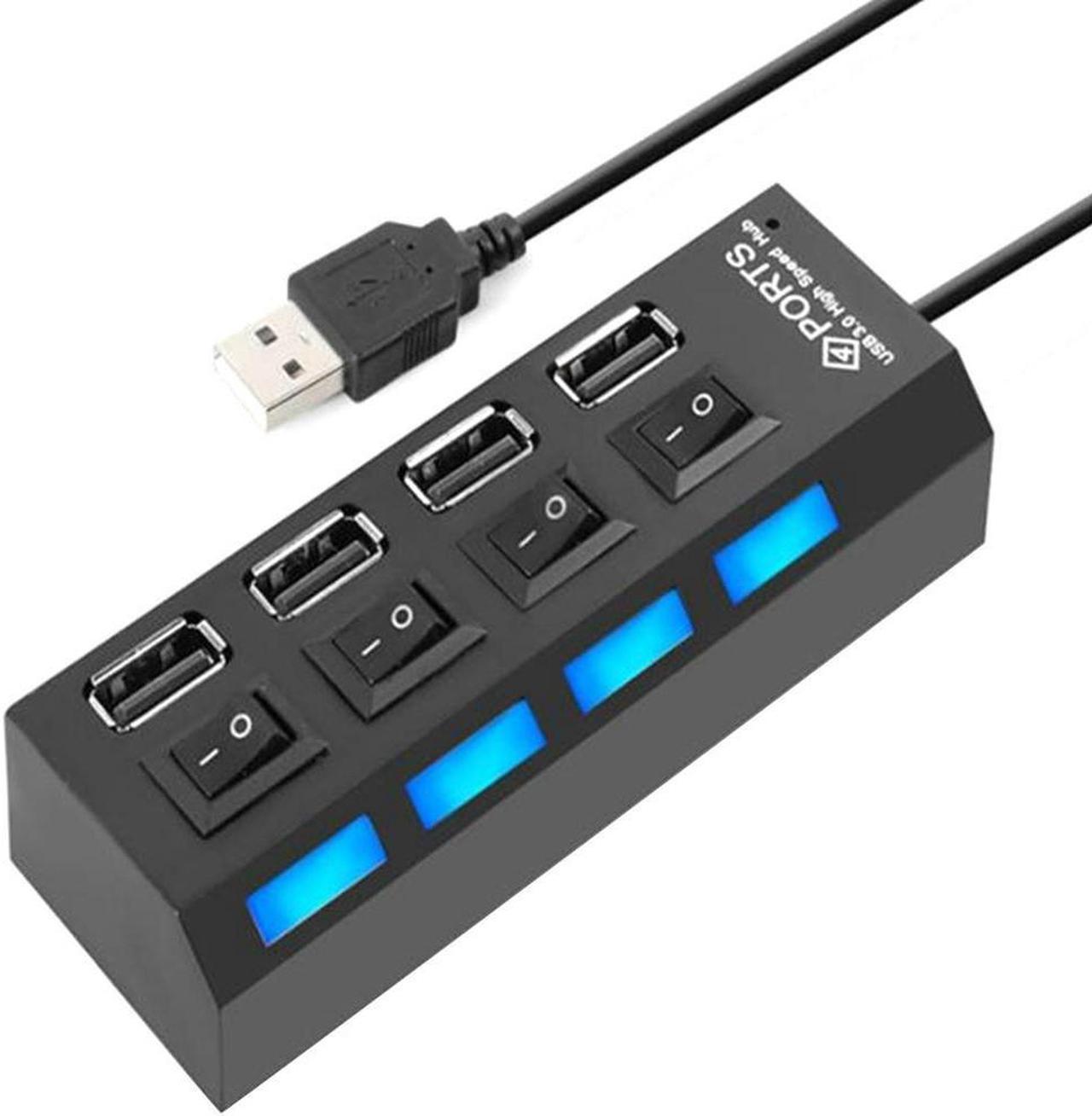 4 Ports USB Hub Splitter USB 2.0 Hub LED with 4 ON/OFF Switches for Tablet Laptop Computer Notebook