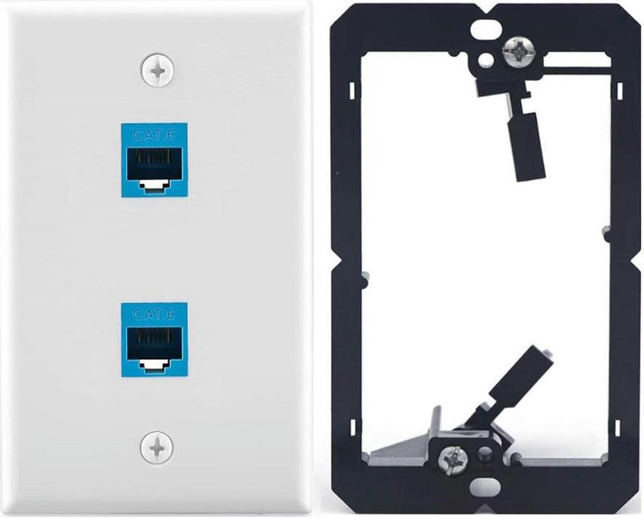 Ethernet Wall Plate with Low Voltage Mounting Bracket,Single Gang 2 Port Cat6 Keystone Ethernet Cable Wall Outlet