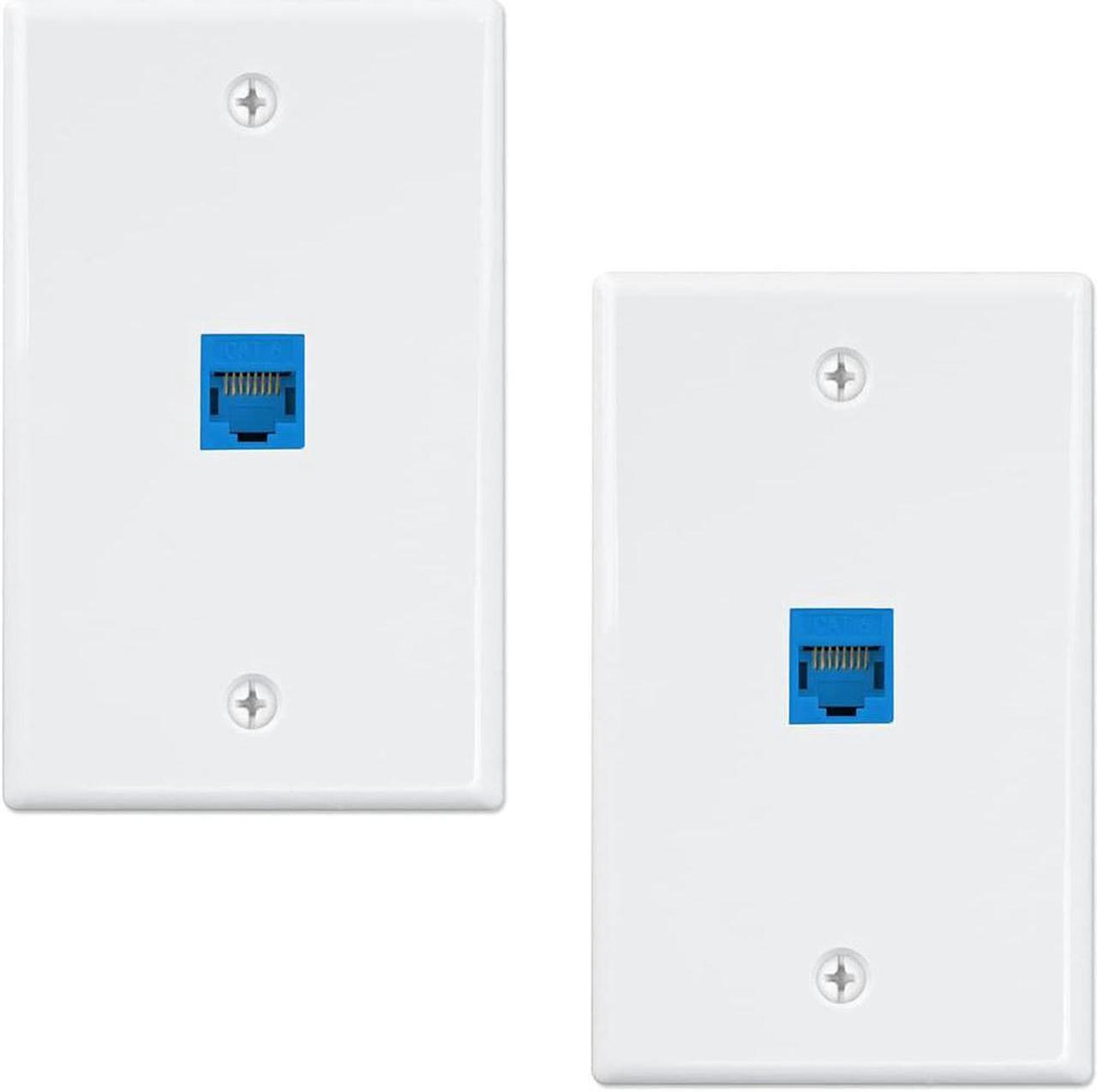 2-Pack 1 Port Ethernet Wall Plate, RJ45 Cat6 Female to Female Jack Inline Coupler Face Plates, 1-Port