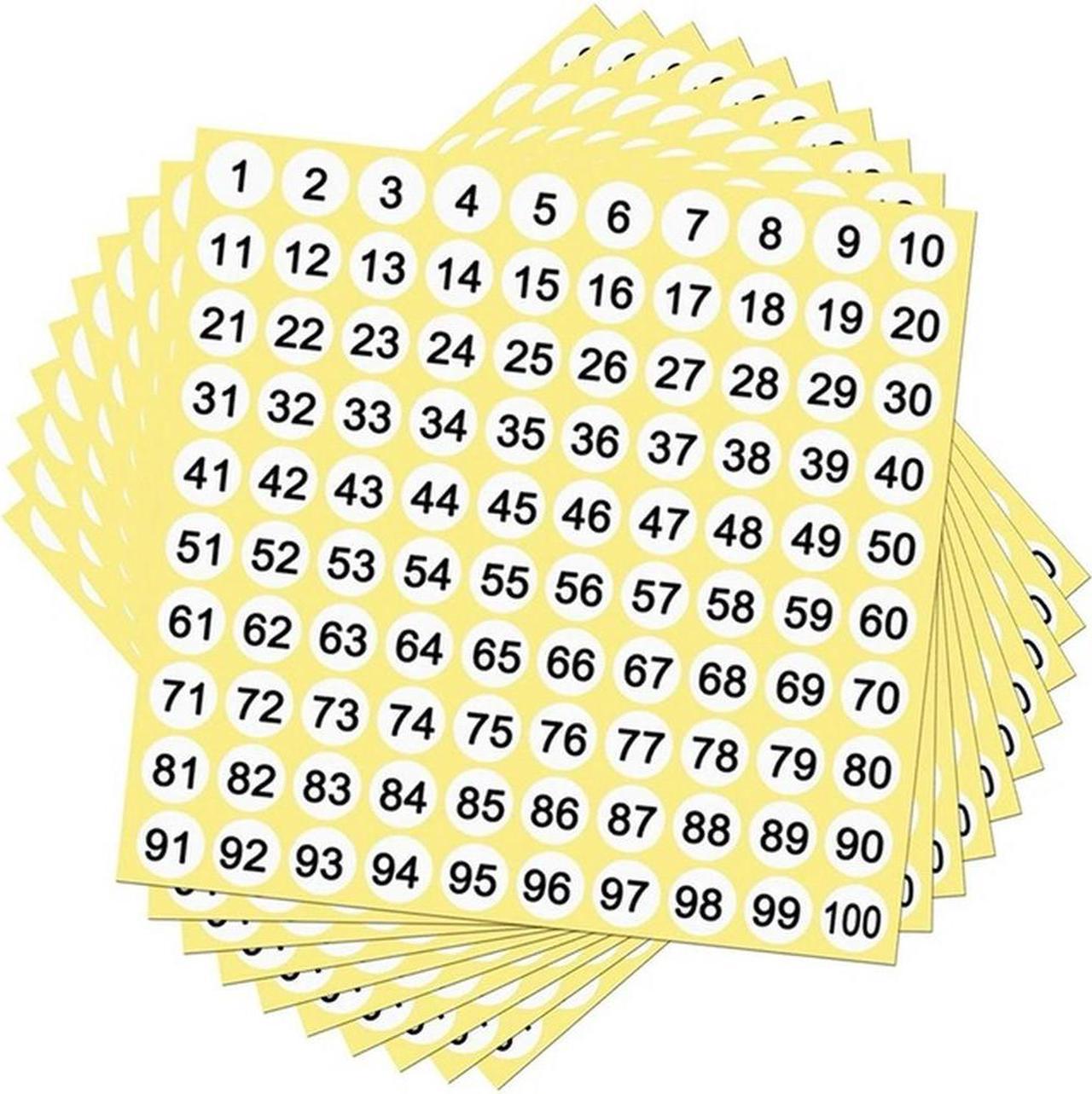 100 Sheets Number Labels Stickers 1-100 Numbers Round Stickers 0.4 Inch Small Self-Adhesive Number Labels for Office