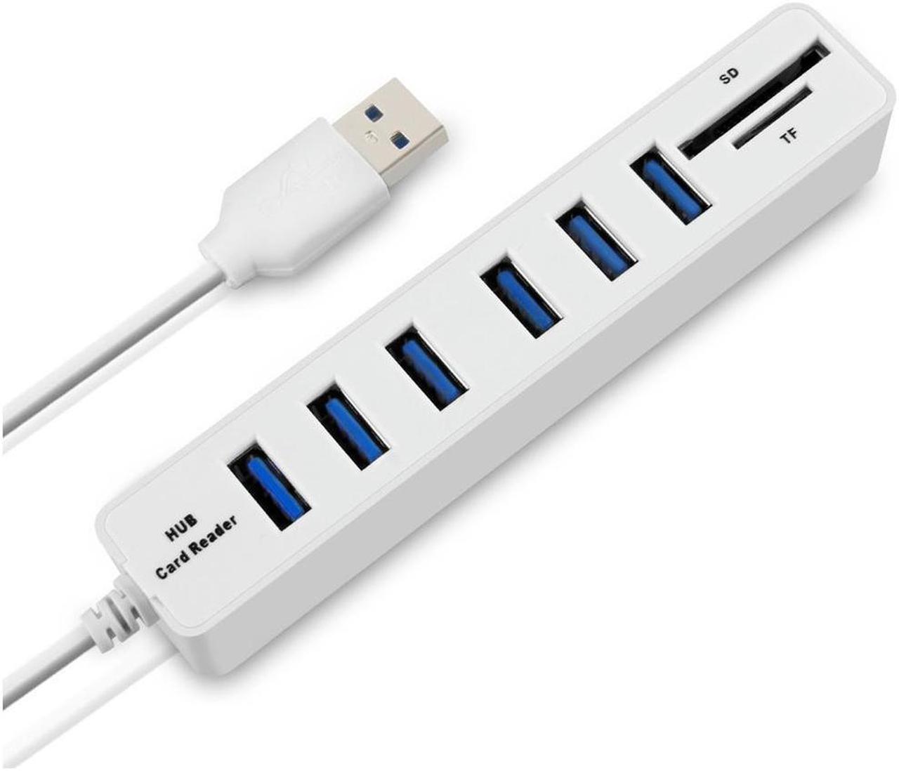 USB Hub 6 Port Expander Adapter USB 2.0 Hub Multi USB Splitter 2.0 Hub USB-Hub SD/TF Card Reader for PC, White