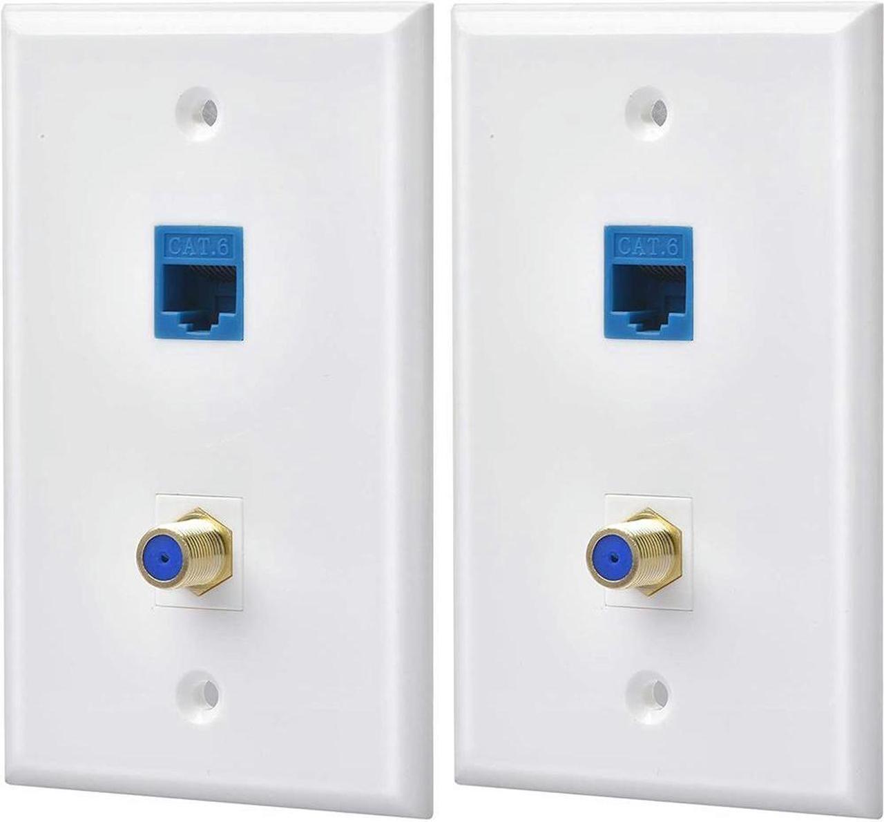 2 Packs Ethernet Coax Wall Plate Outlet with 1 Cat6 Keystone Port and 1 Gold-Plated Coax F Type Port RJ45 Wall Plates