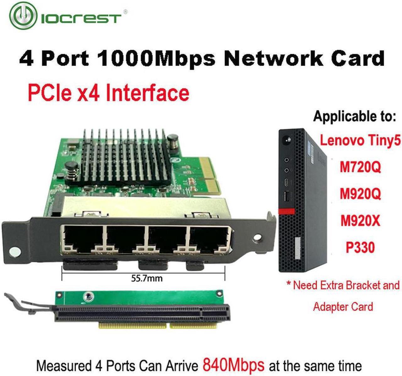 IOCREST PCIe x4 4 Ports Gigabit Ethernet Controller Card 1000Mbps NIC Realtek RTL8111H Chips Designed for Small Cases