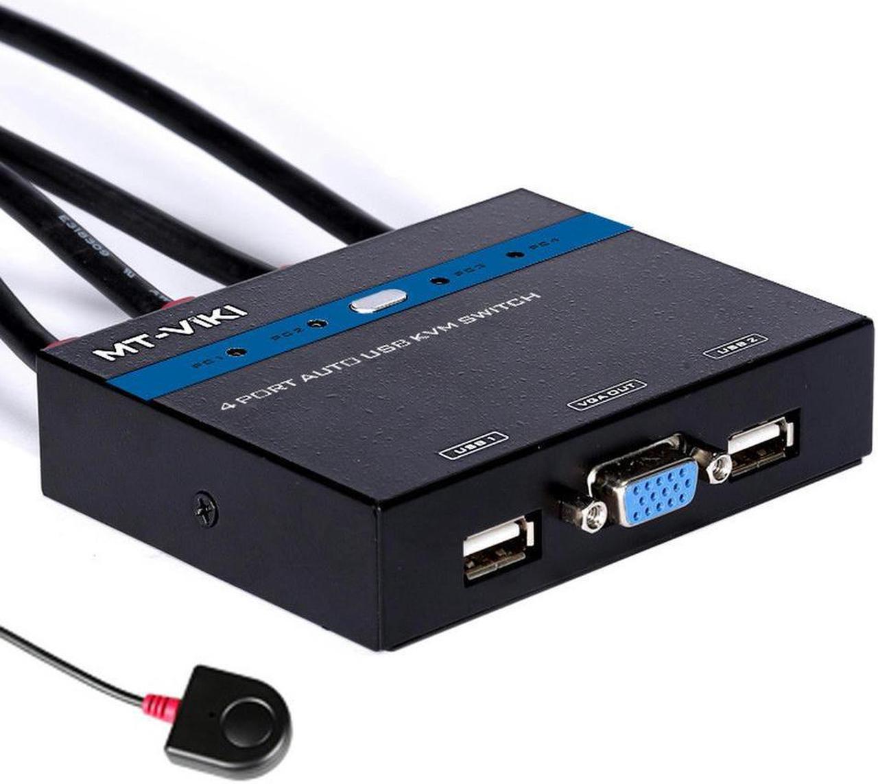 4 Port Auto Smart USB VGA KVM Switch with Wired Remote Extension Switcher Panel High Resolution PC Selector Hotkey 481KL