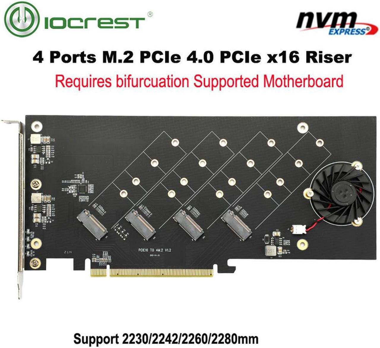 IOCREST 4 Ports M.2 NVMe to Pcie 4.0 X16 riser controller Adapter Card Only Support Bifurcation Motherboards