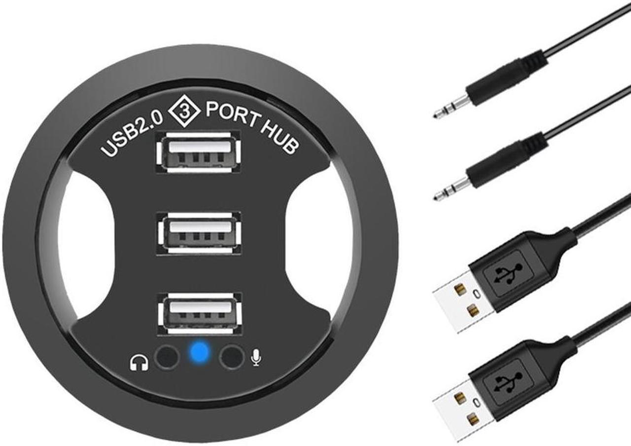 USB Hub USB 2.0 Desktop Grommet USB 2.0 Hub Audio Desk Mount Adapter 3 Port Mount in Desk Multi USB 2.0 Ports