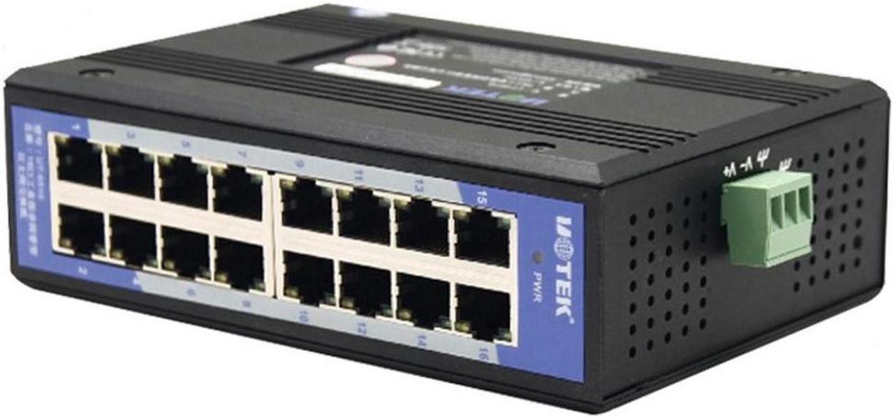 UT-6516 16 port industrial grade non-managed Ethernet switch 10/100Mbps auto negotiation full duplex half duplex Auto MDI/MDI-X