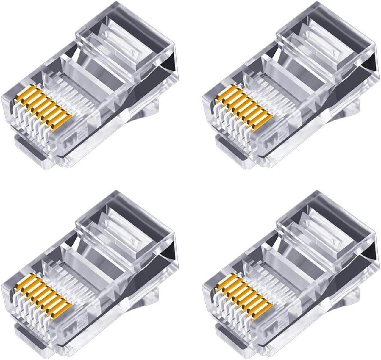 100Pcs RJ45 Connector 6U Gold Plated Pass Through Ethernet Cables Module Plug Network RJ-45 Crystal Heads Cat5 Cat5E