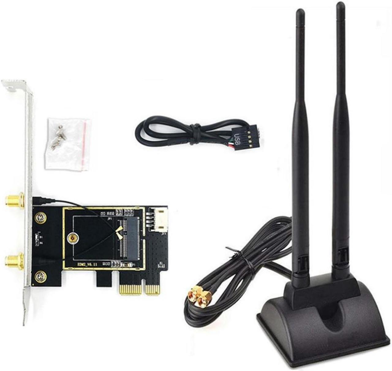 NGFF M.2 to PCIE Wireless Network Card Adapter Card with Extension Wire Antenna Supports NGFF M.2 Wireless Network Card