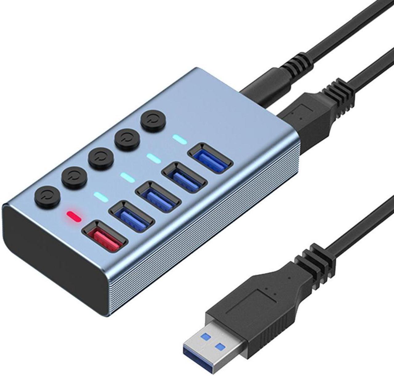 5 Ports USB3.0 Splitter Computer Extender USB HUB 2.4A Fast Charging Port External 12V Power Supply -EU Plug