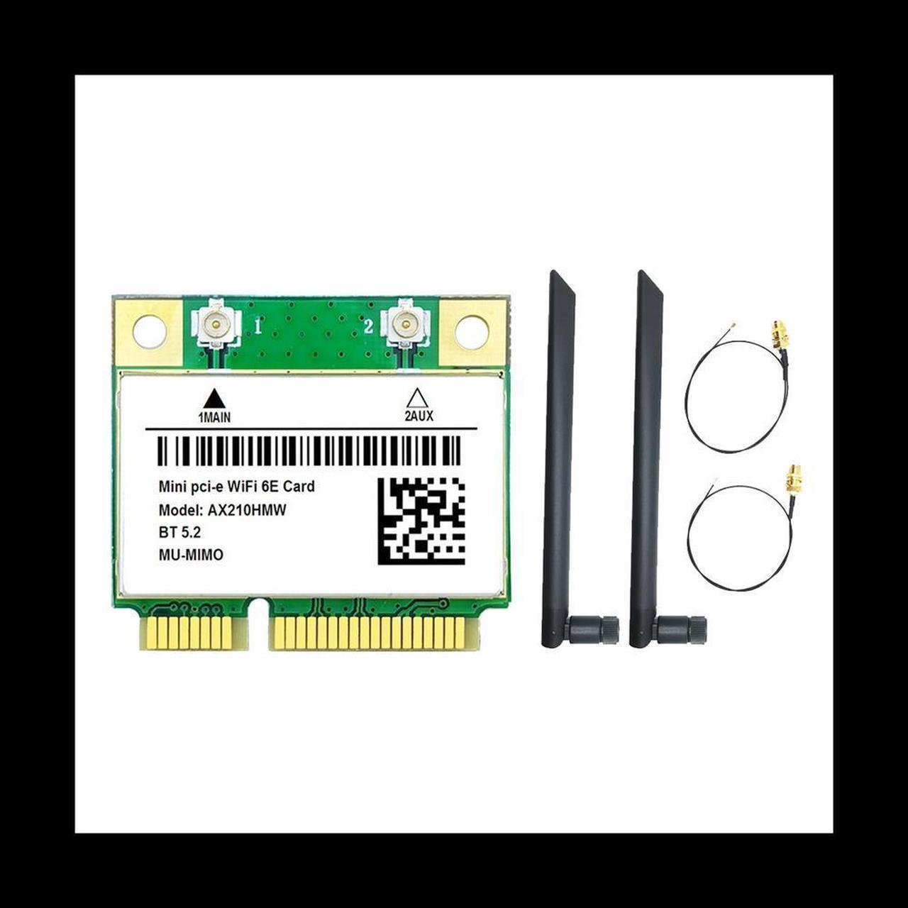 AX210HMW Card+2XAntenna 6E Mini PCI-E AX210 802.11Ax/Ac 2.4G/5G/6Ghz BT5.2 Wireless Adapter for Laptop