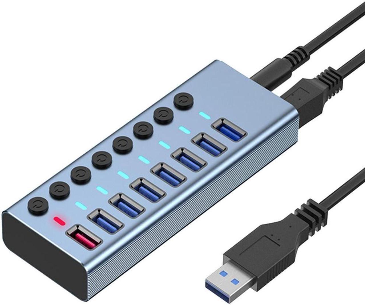 8 Ports USB3.0 Splitter Computer Extender USB HUB 2.4A Fast Charging Port External 12V Power Supply -EU Plug