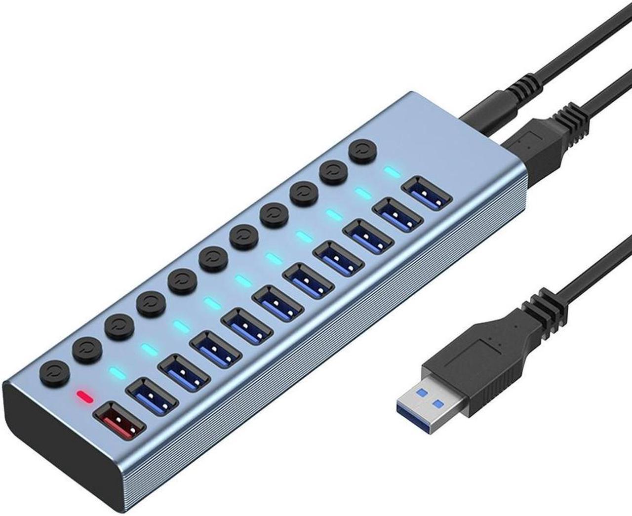 11 Ports USB3.0 Splitter Computer Extender USB HUB 2.4A Fast Charging Port External 12V Power Supply -US Plug