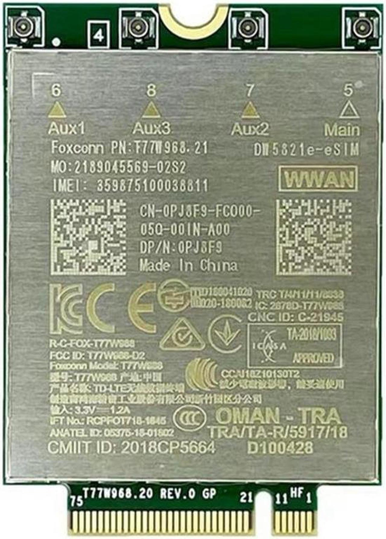 Main image of T77W968 For DW5821E LTE Cat16 GNSS 5G WWAN Card Module Component For Lattore 5420 5424 7424 Rugged Latitude 7400/7400 2-In
