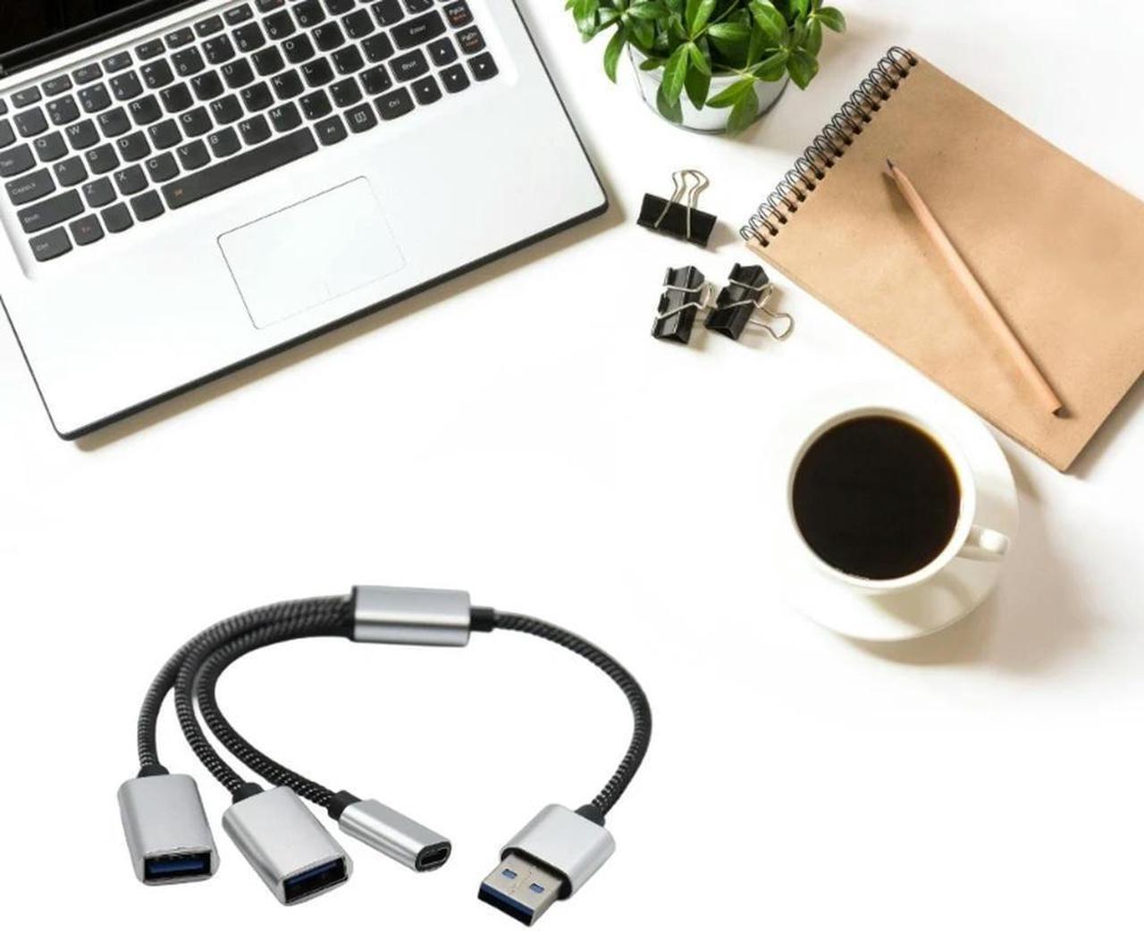 Alt view image 2 of 4 - USB 2.0 Adapter Cable, 1 Male to 3 Female Port Splitter with USB C for LaptopS     USB 2.0 Adapter Cable, 1 Male to 3 Female Port Splitter with USB C for LaptopS